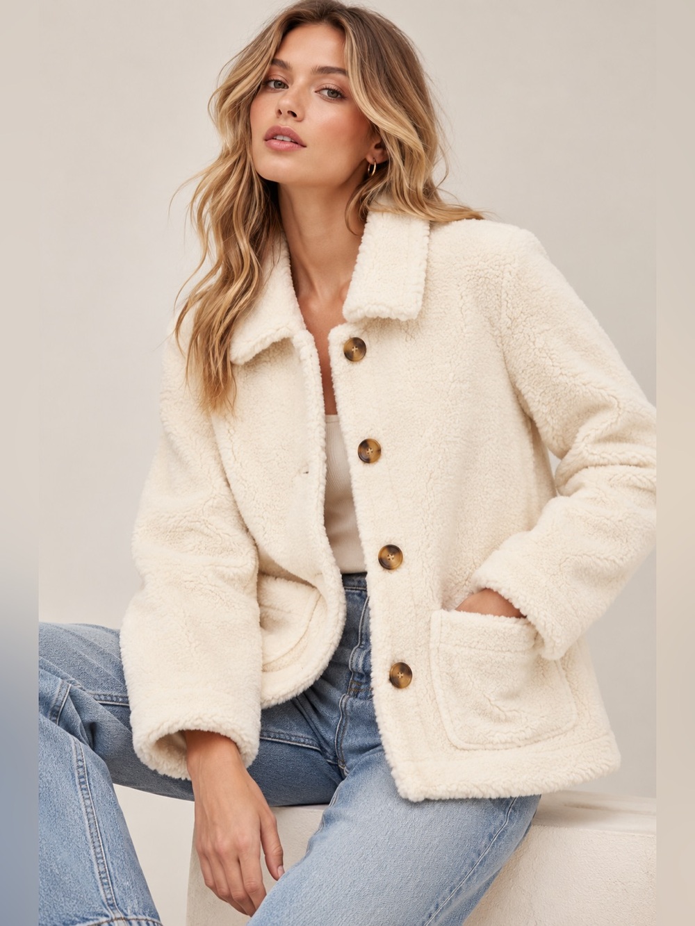 Anthropologie Danika Fuzzy Teddy Jacket | NWT | Large | Ivory Cream Cozy Coat